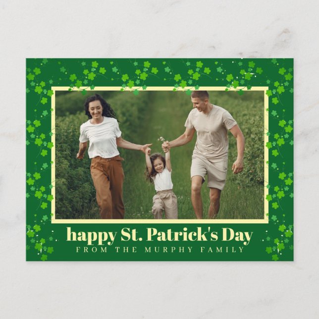 Minimalistisk lycklig klöver St. Patricks dag Foto Helg Vykort (Framsida)