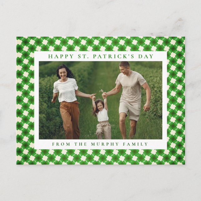Minimalistisk lycklig klöver st. Patricks dag Foto Helg Vykort (Framsida)
