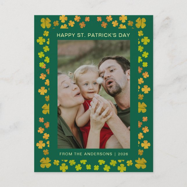 Minimalistisk lycklig klöver st. Patricks dag Foto Helg Vykort (Framsida)
