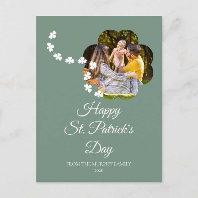 Minimalistisk lycklig klöver St. Patricks dag Foto Helg Vykort (Framsida)
