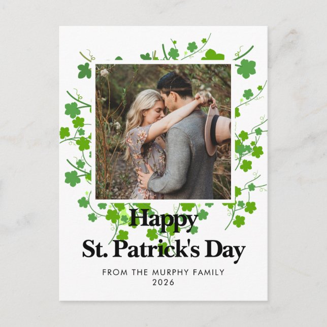 Minimalistisk lycklig klöver St. Patricks dag Foto Helg Vykort (Framsida)