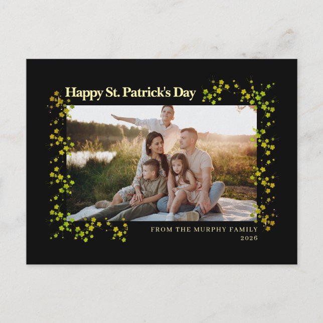 Minimalistisk lycklig klöver St. Patricks dag Foto Helg Vykort (Framsida)