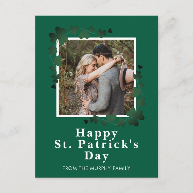 Minimalistisk lycklig klöver St. Patricks dag Foto Helg Vykort (Framsida)