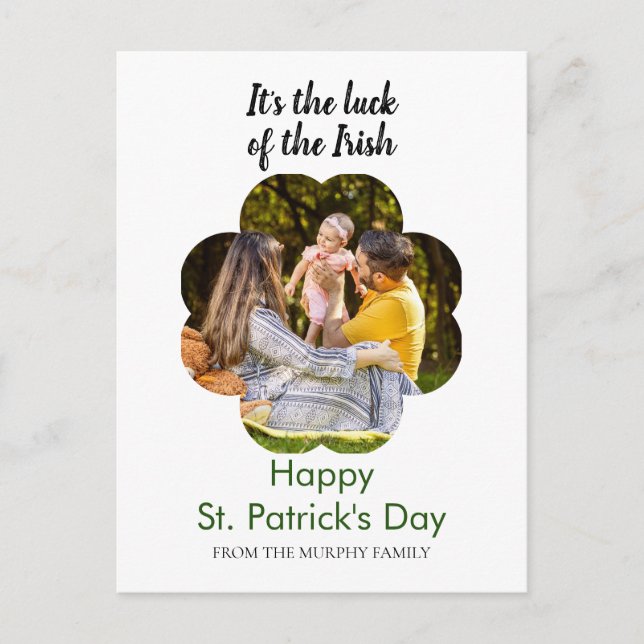 Minimalistisk lycklig klöver St. Patricks dag Foto Helg Vykort (Framsida)