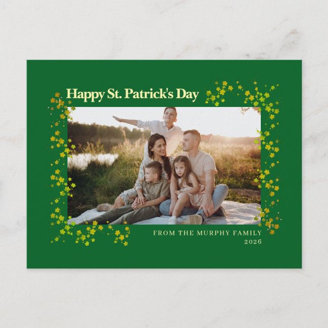 Minimalistisk lycklig klöver St. Patricks dag Foto Helg Vykort (Framsida)