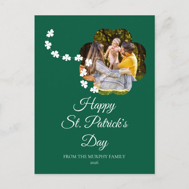 Minimalistisk lycklig klöver St. Patricks dag Foto Helg Vykort (Framsida)