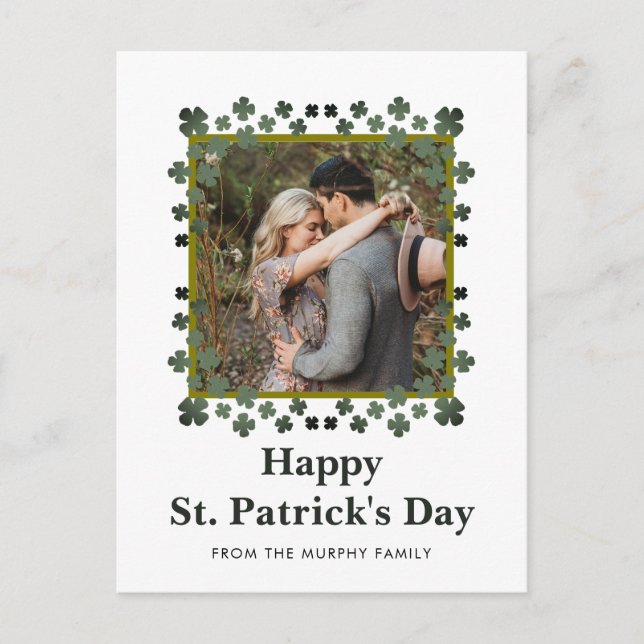 Minimalistisk lycklig klöver St. Patricks dag Foto Helg Vykort (Framsida)