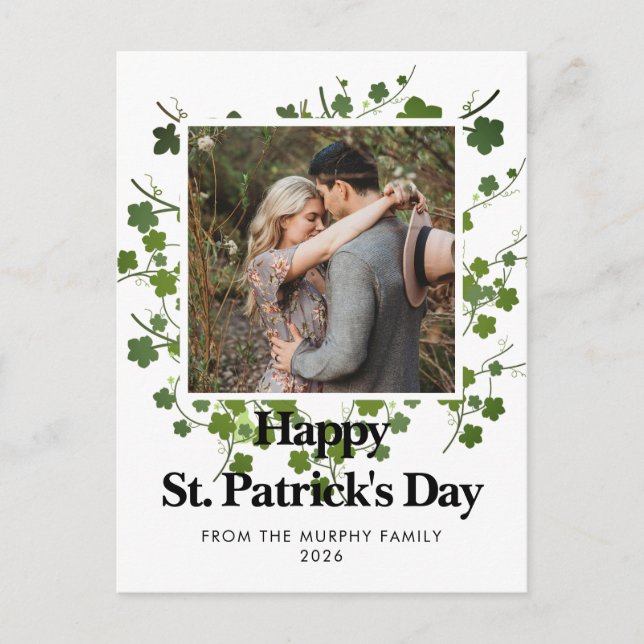 Minimalistisk lycklig klöver St. Patricks dag Foto Helg Vykort (Framsida)