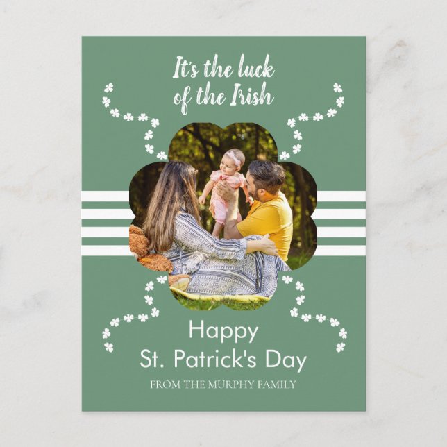 Minimalistisk lycklig klöver St. Patricks dag Foto Helg Vykort (Framsida)