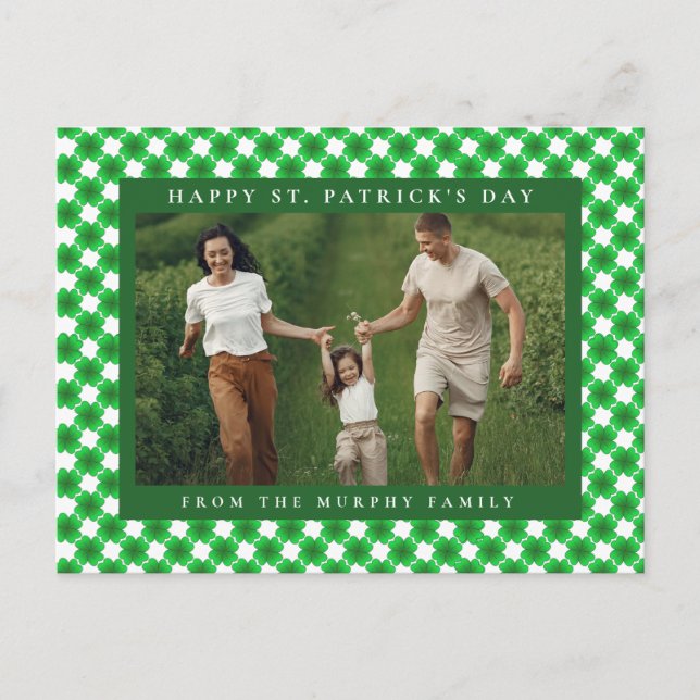 Minimalistisk lycklig klöver St. Patricks dag Foto Helg Vykort (Framsida)