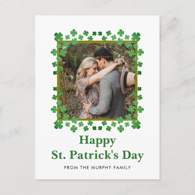 Minimalistisk lycklig klöver St. Patricks dag Foto Helg Vykort (Framsida)
