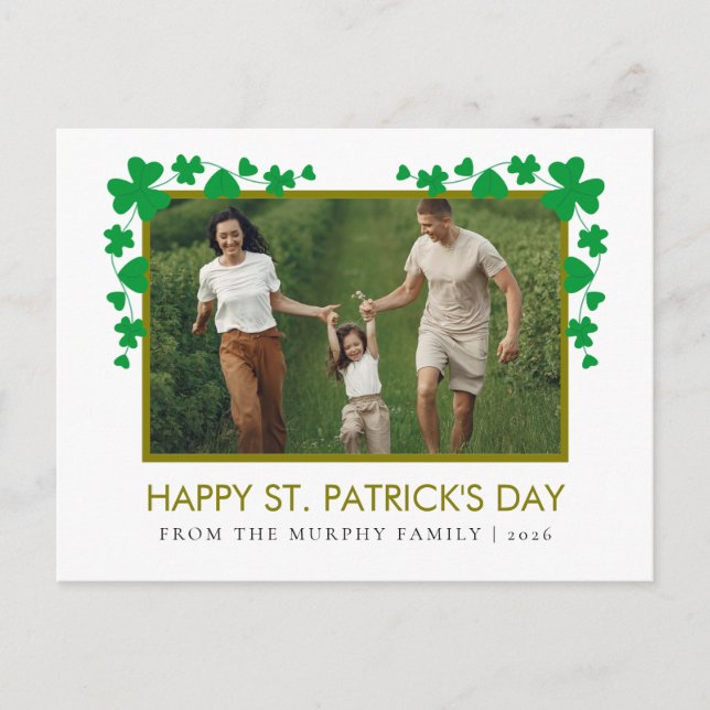 Minimalistisk lycklig klöver St. Patricks dag Foto Helg Vykort (Framsida)