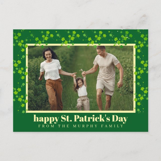 Minimalistisk lycklig klöver St. Patricks dag Foto Helg Vykort (Framsida)