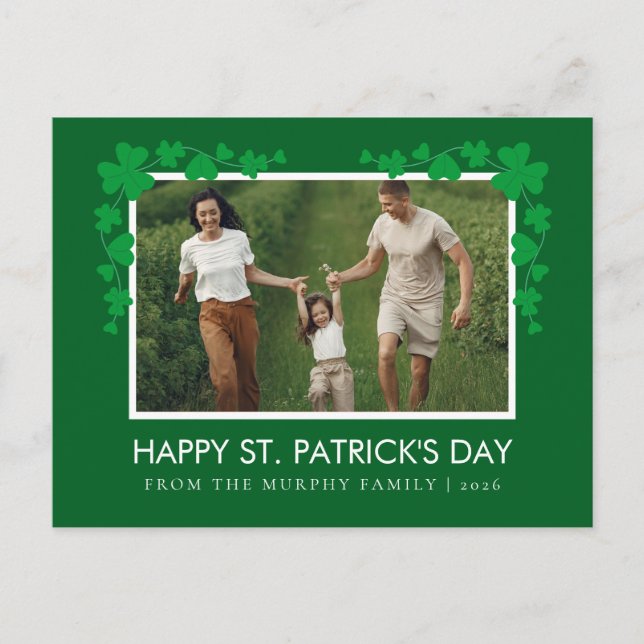 Minimalistisk lycklig klöver St. Patricks dag Foto Helg Vykort (Framsida)