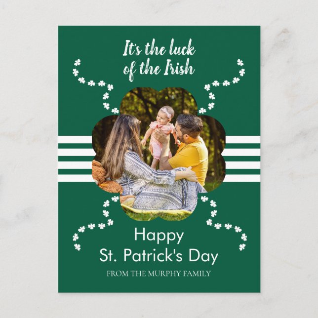 Minimalistisk lycklig klöver St. Patricks dag Foto Helg Vykort (Framsida)