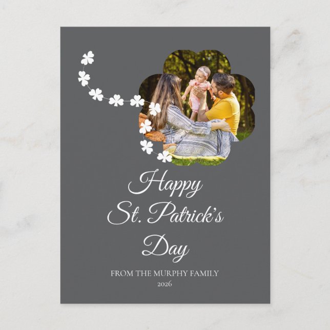 Minimalistisk lycklig klöver St. Patricks dag Foto Helg Vykort (Framsida)