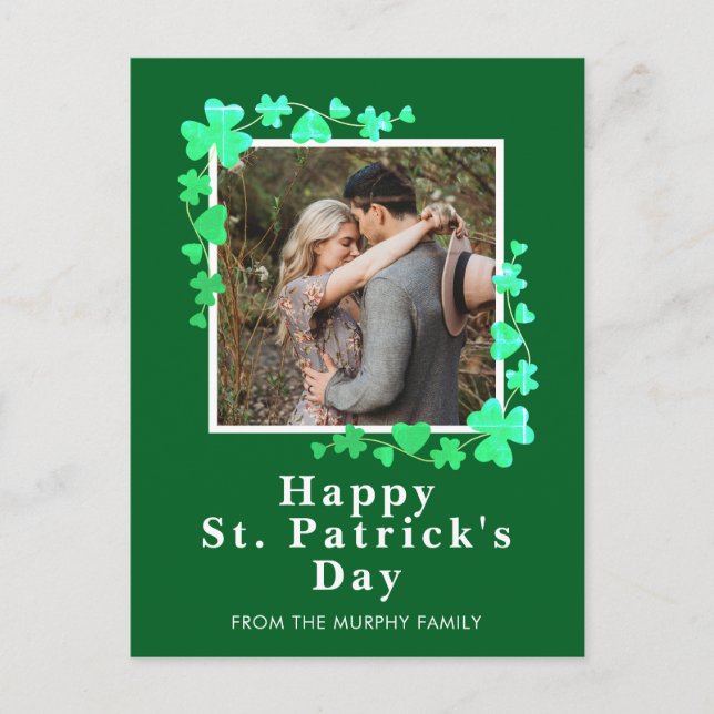 Minimalistisk lycklig klöver St. Patricks dag Foto Helg Vykort (Framsida)