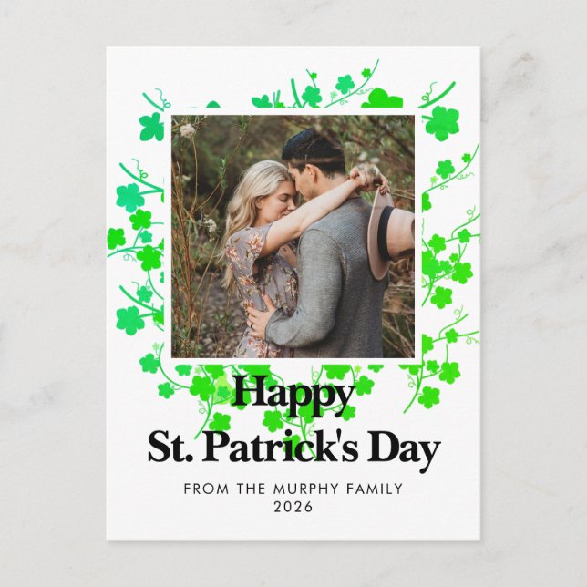 Minimalistisk lycklig klöver St. Patricks dag Foto Helg Vykort (Framsida)