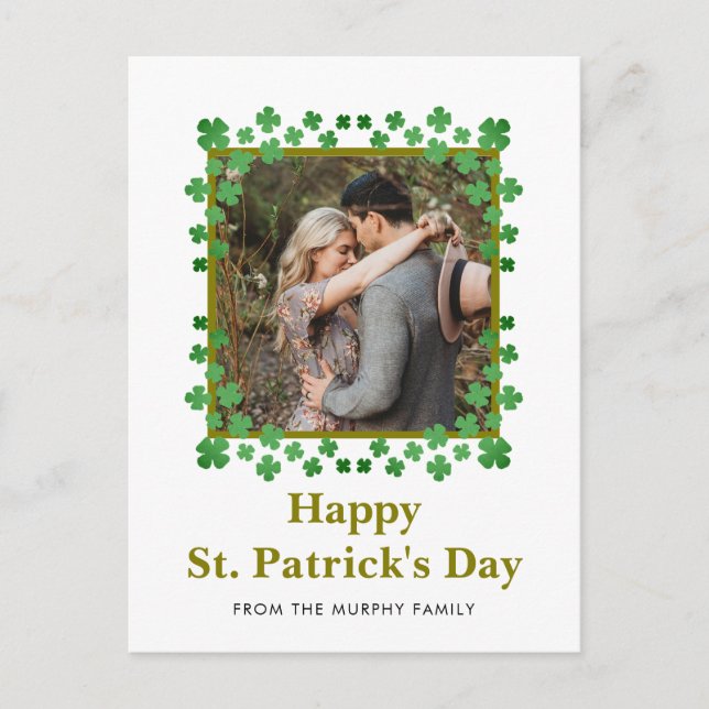 Minimalistisk lycklig klöver St. Patricks dag Foto Helg Vykort (Framsida)