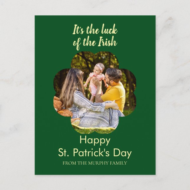 Minimalistisk lycklig klöver St. Patricks dag Foto Helg Vykort (Framsida)