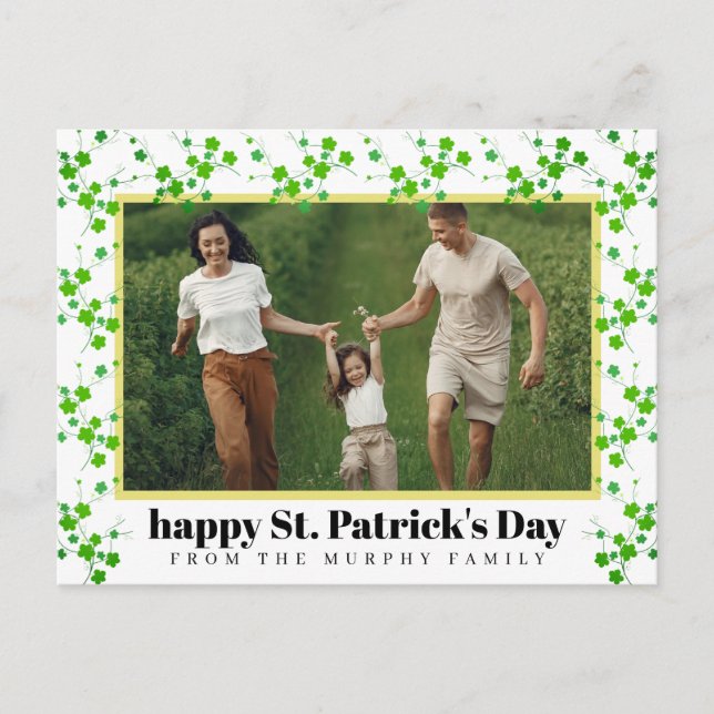 Minimalistisk lycklig klöver St. Patricks dag Foto Helg Vykort (Framsida)