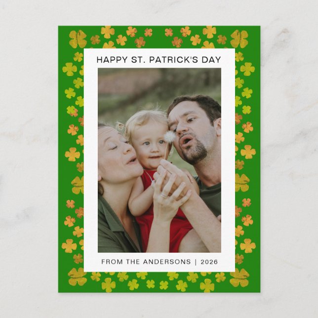 Minimalistisk lycklig klöver St. Patricks dag Foto Helg Vykort (Framsida)