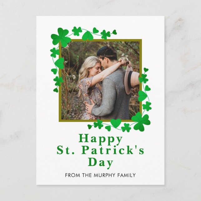 Minimalistisk lycklig klöver St. Patricks dag Foto Helg Vykort (Framsida)
