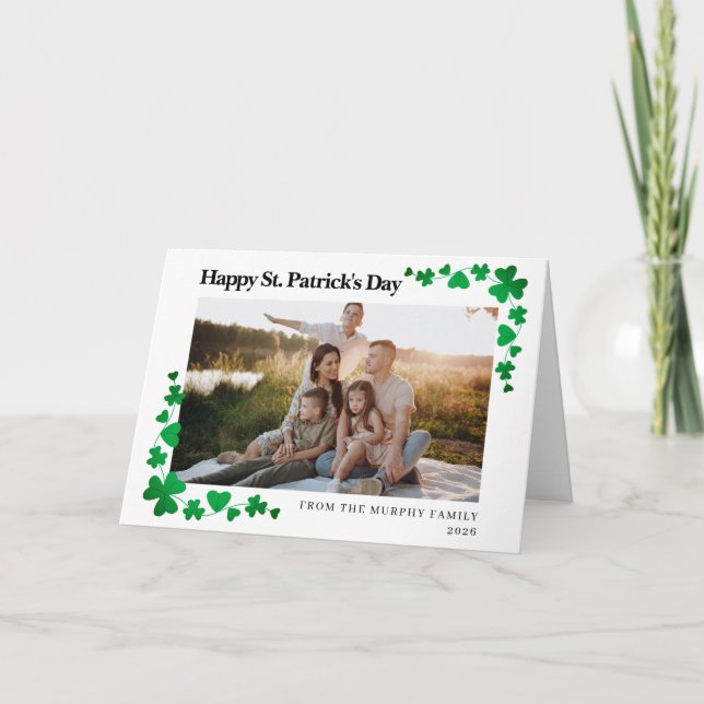 Minimalistisk lycklig klöver St. Patricks dag foto Helgkort (Framsida)