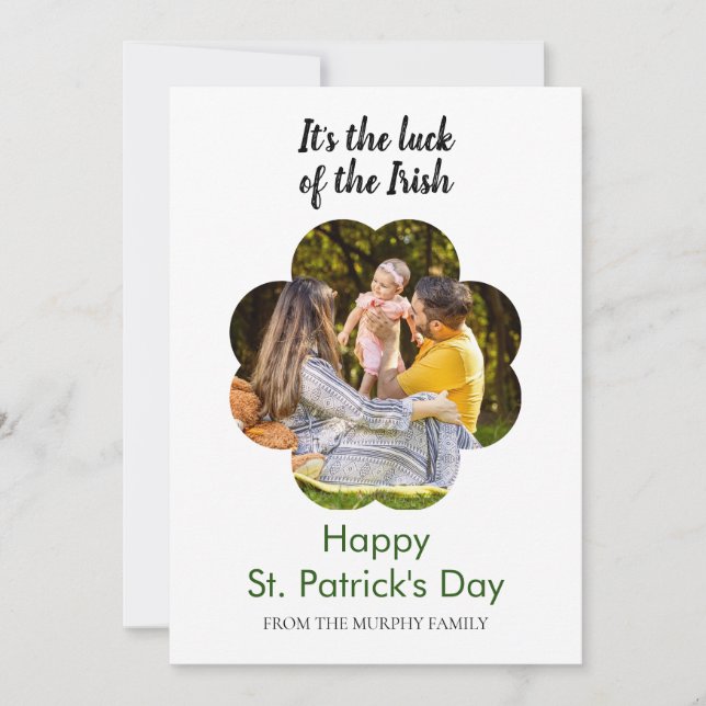 Minimalistisk lycklig klöver St. Patricks dag Foto Julkort (Framsida)