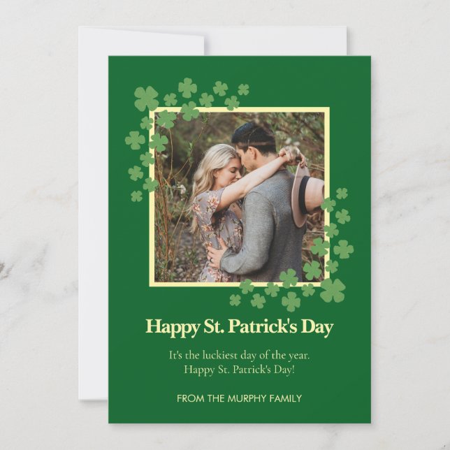 Minimalistisk lycklig klöver St. Patricks dag Foto Julkort (Framsida)