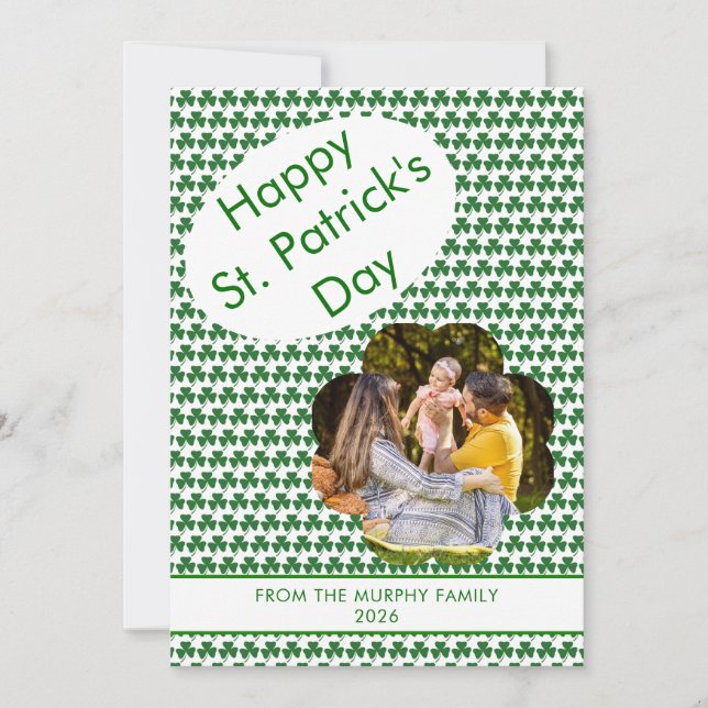 Minimalistisk lycklig klöver st. Patricks dag Foto Julkort (Framsida)