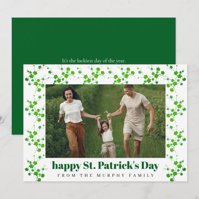 Minimalistisk lycklig klöver St. Patricks dag Foto Julkort (Fram/baksida)