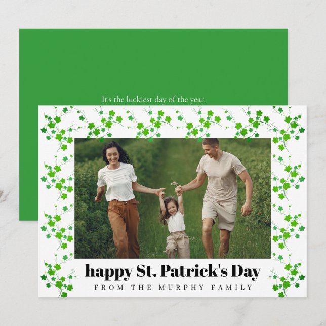 Minimalistisk lycklig klöver st. Patricks dag Foto Julkort (Fram/baksida)
