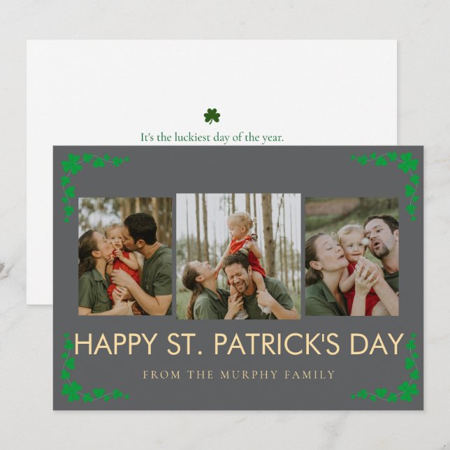 Minimalistisk lycklig klöver St. Patricks dag Foto Julkort (Fram/baksida)