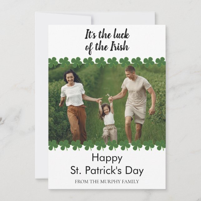 Minimalistisk lycklig klöver St. Patricks dag Foto Julkort (Framsida)