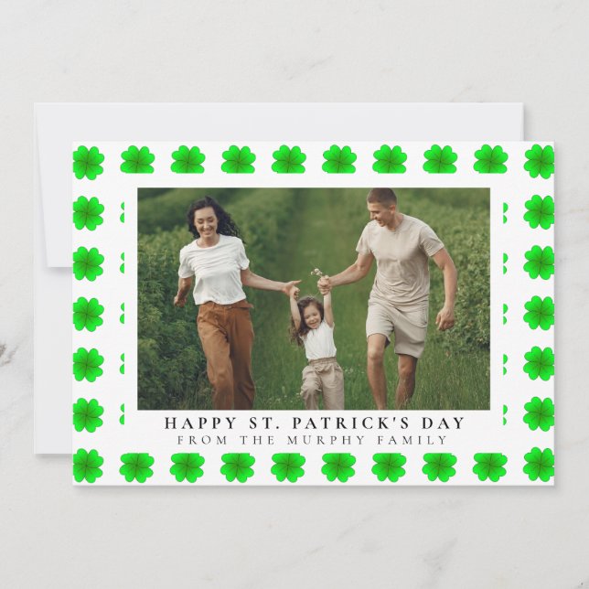 Minimalistisk lycklig klöver St. Patricks dag Foto Julkort (Framsida)