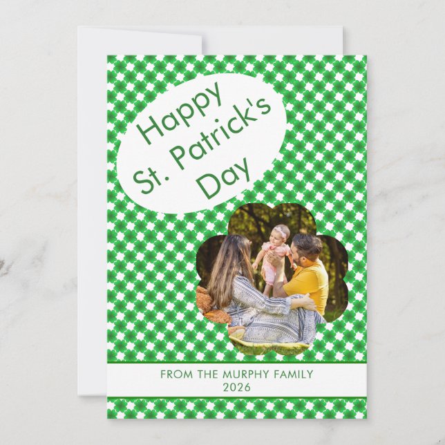 Minimalistisk lycklig klöver st. Patricks dag Foto Julkort (Framsida)