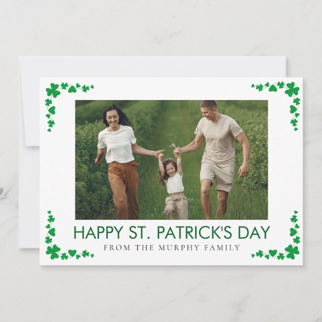 Minimalistisk lycklig klöver st. Patricks dag Foto Julkort (Framsida)