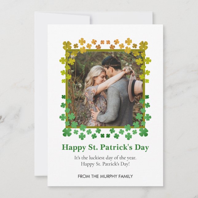 Minimalistisk lycklig klöver St. Patricks dag Foto Julkort (Framsida)