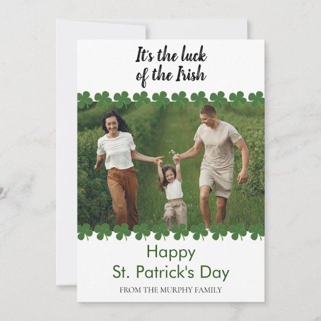 Minimalistisk lycklig klöver st. Patricks dag Foto Julkort (Framsida)
