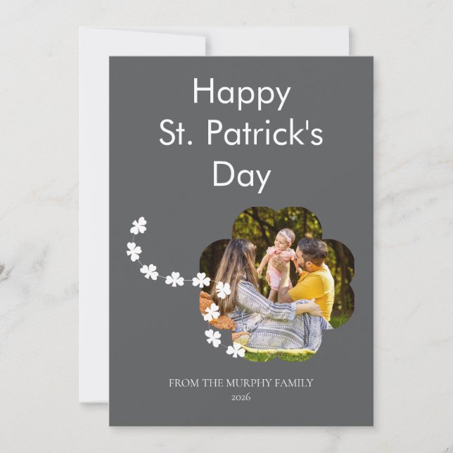 Minimalistisk lycklig klöver St. Patricks dag Foto Julkort (Framsida)