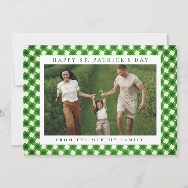 Minimalistisk lycklig klöver st. Patricks dag Foto Julkort (Framsida)