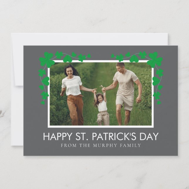 Minimalistisk lycklig klöver St. Patricks dag Foto Julkort (Framsida)