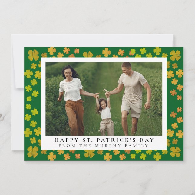 Minimalistisk lycklig klöver St. Patricks dag Foto Julkort (Framsida)