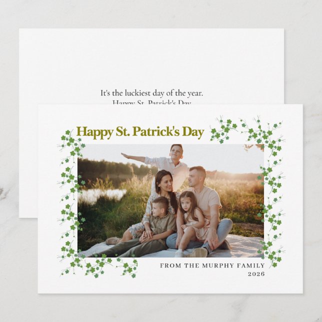 Minimalistisk lycklig klöver St. Patricks dag Foto Julkort (Fram/baksida)