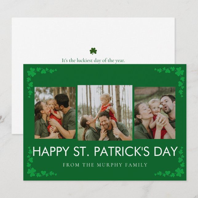 Minimalistisk lycklig klöver St. Patricks dag Foto Julkort (Fram/baksida)