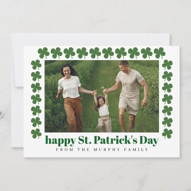 Minimalistisk lycklig klöver St. Patricks dag Foto Julkort (Framsida)