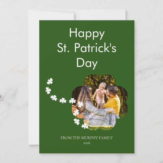 Minimalistisk lycklig klöver St. Patricks dag Foto Julkort (Framsida)