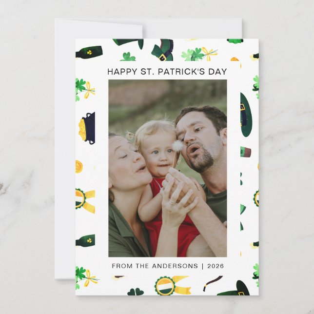 Minimalistisk lycklig klöver St. Patricks dag Foto Julkort (Framsida)