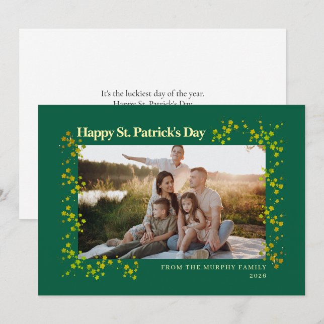 Minimalistisk lycklig klöver St. Patricks dag Foto Julkort (Fram/baksida)